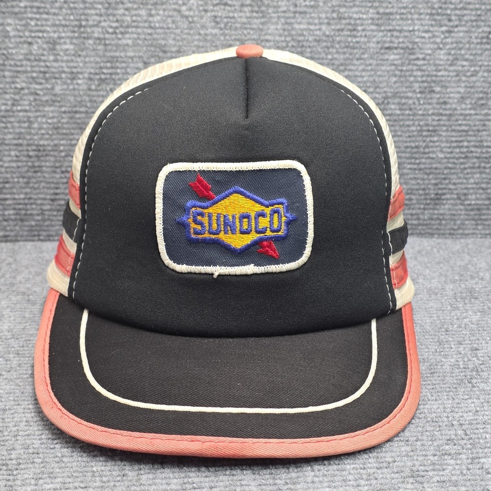 Vintage Sunoco Gas Hat Cap Foam Front Trucker Snapback Black Retro Oil